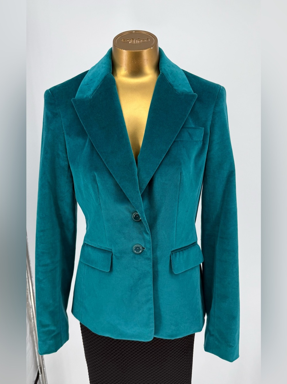 Body by Victoria Fitted Teal Velvet Cotton Stretch Tailored Blazer Size 8